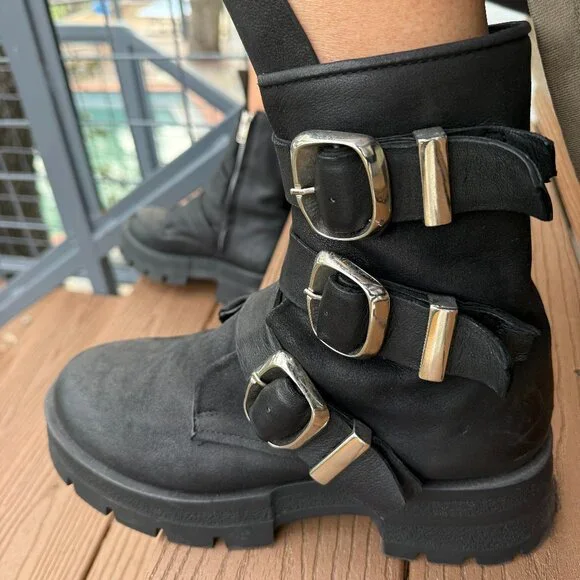 Steve Madden Moto Boots ROLAND BLACK LEATHER Size 10 - Picture 5 of 11